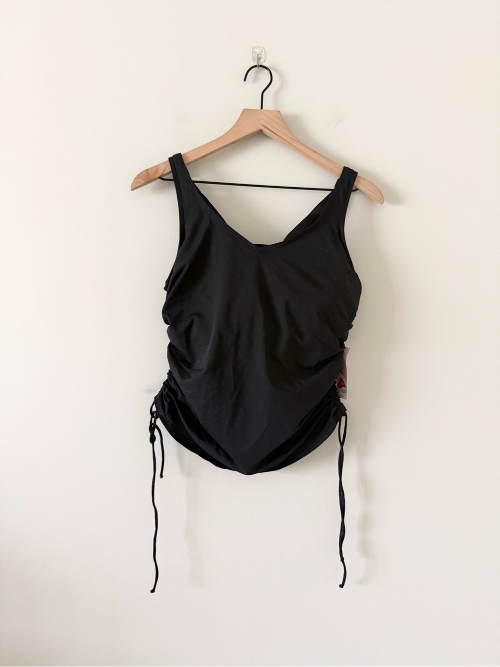 NWT Lands' End Black Side-Tie Ruched Tankini Swim Top Size 8 DDD